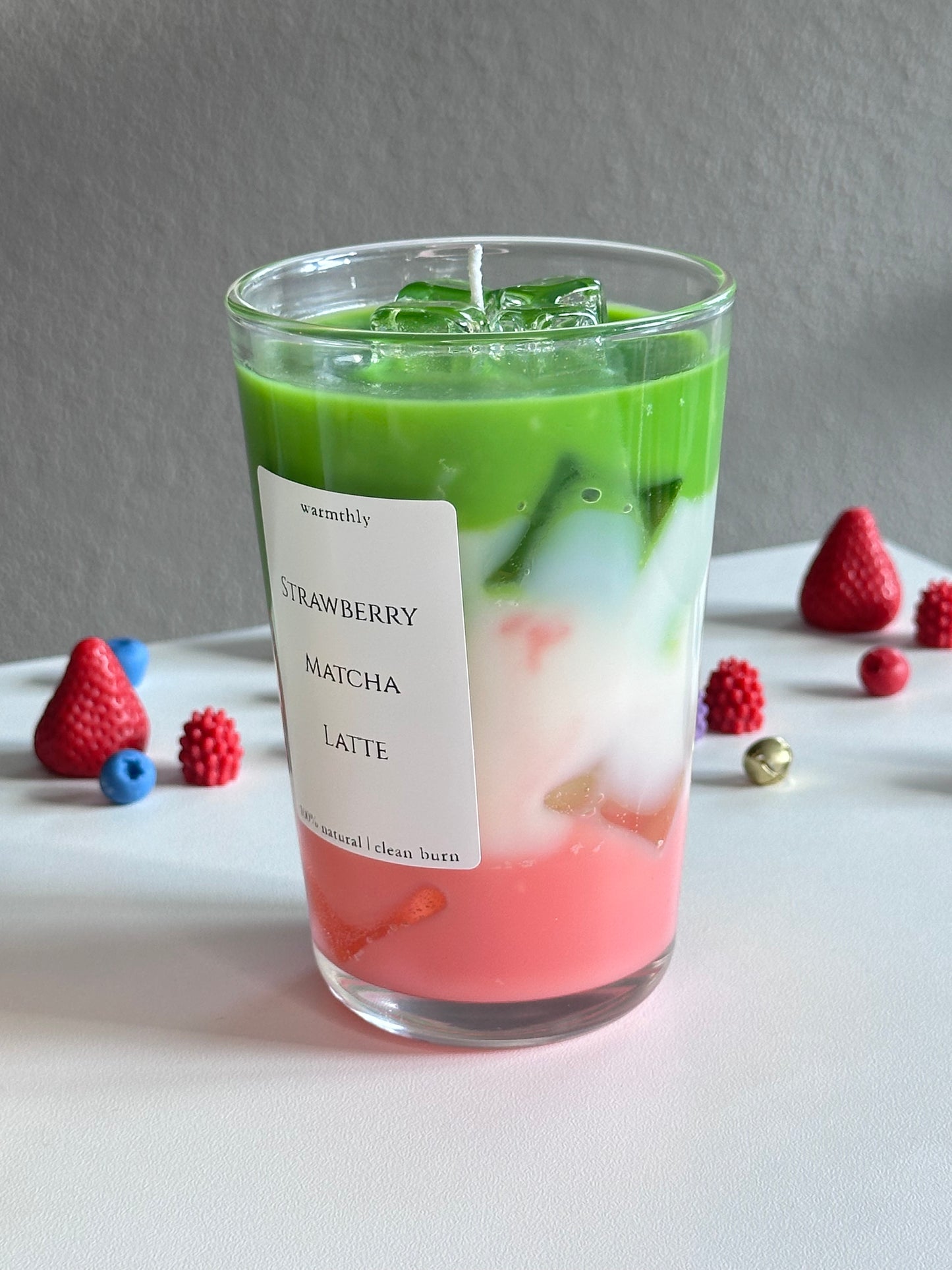 Strawberry Matcha Latte Kerze
