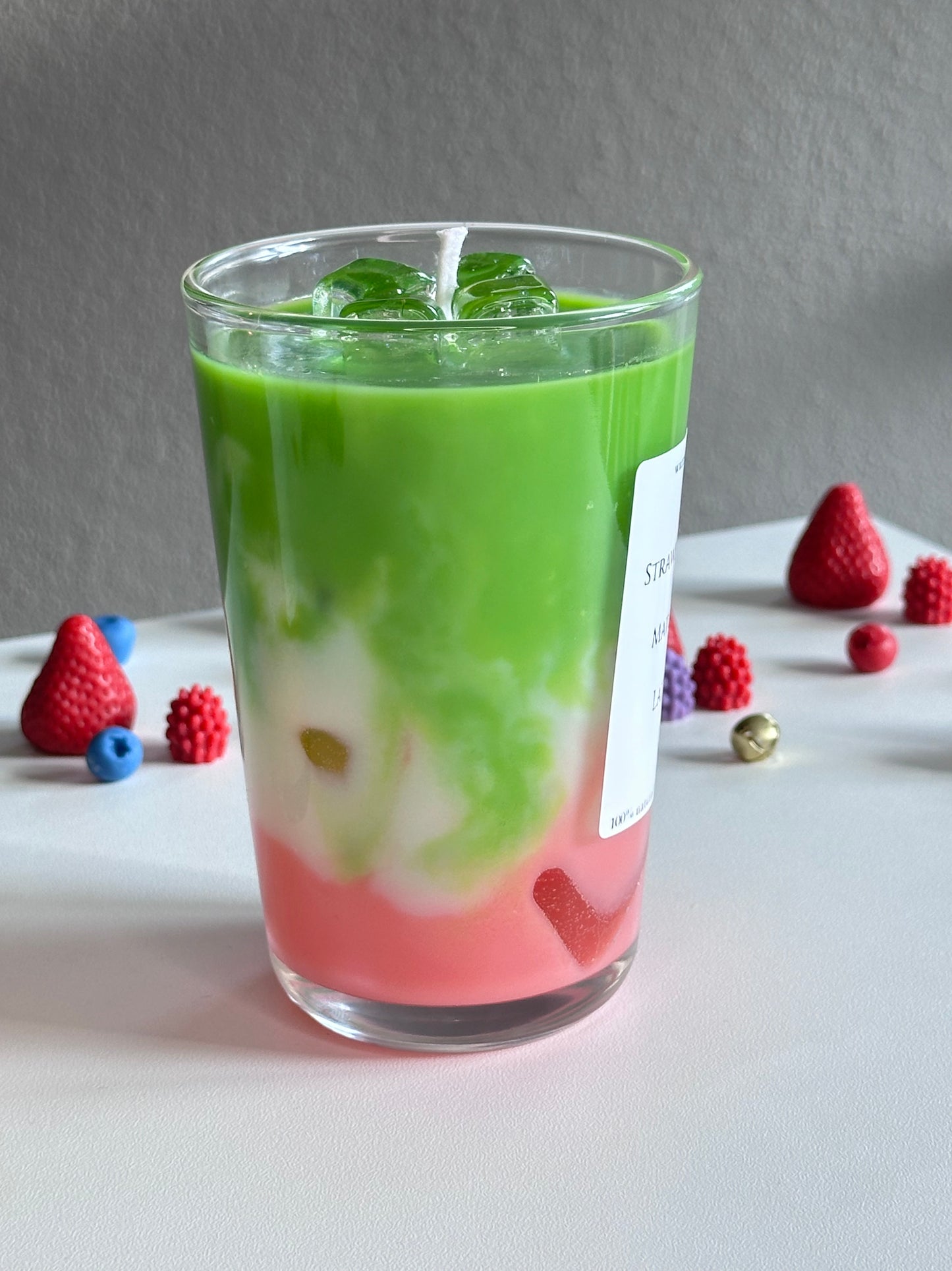 Strawberry Matcha Latte Kerze