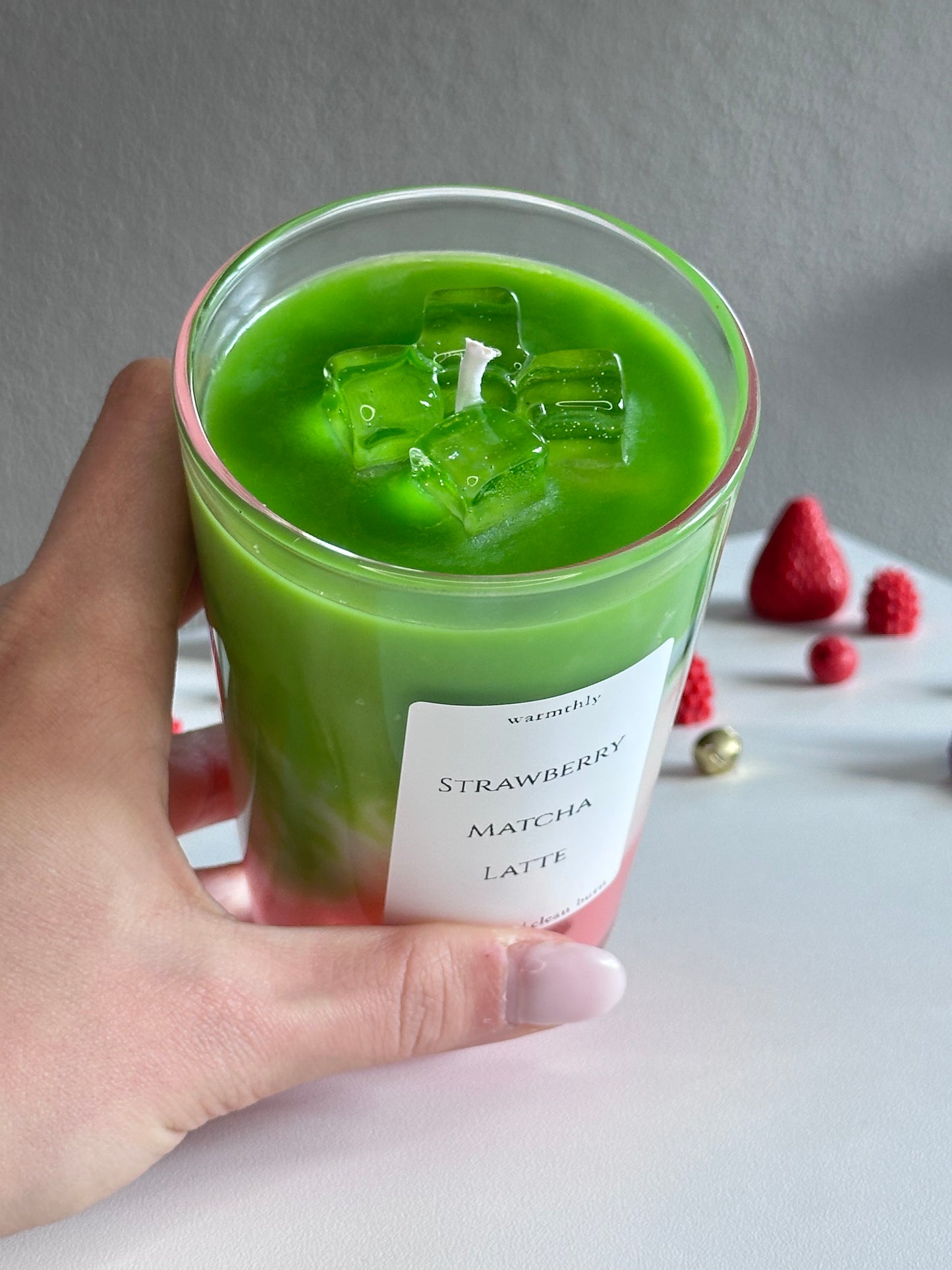 Strawberry Matcha Latte Kerze