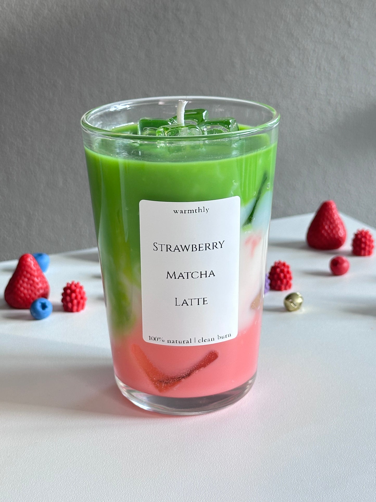 Strawberry Matcha Latte Kerze